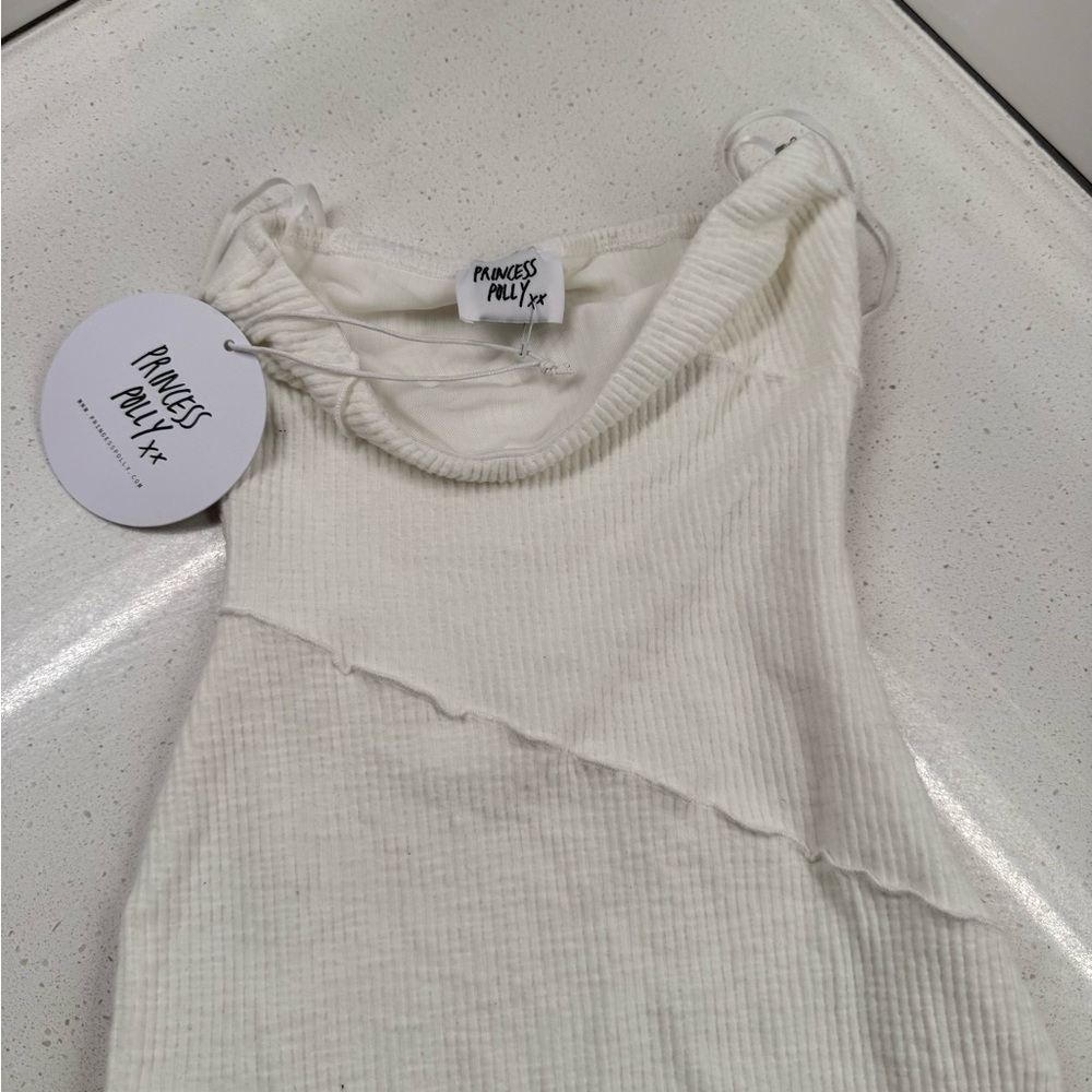 Princess Polly Cream Ribbed Sleeveless Top